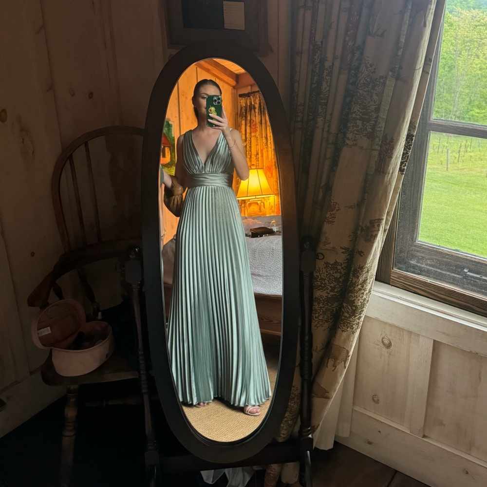 Revelry Pleated Sage Green Maxi Dress